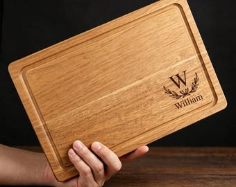 Custom Monogram and Name Engraved Wedding Gift, Personalized Bamboo Cutting Board, Charcuterie Board, Anniversary Gift, Housewarming Gift