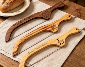 Personalized Sourdough Bread Knife, Engraved Wooden Fiddle Knife, Gift for Bakers & Couples, Housewarming Wedding Present