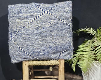 Antik ullpuff, handgjord marockansk rutig puff, marockansk berberpuff i ull, abstrakt berberpuff, vintage puff för rummet, golvpuff i kudde.