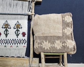Beige Antique Pouf, Soft Wool Floor Cushion Pouf, Multicolor Pouf, Authentic Pouf, Boho Floor Cushion Pouf, Handwoven Floor Cushion Pouf.