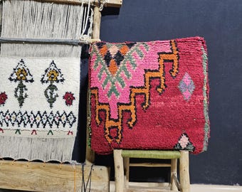 Red Antique Pouf, Soft Wool Floor Cushion Pouf, Multicolor Pouf, Authentic Pouf, Boho Floor Cushion Pouf, Handwoven Floor Cushion Wool Pouf.