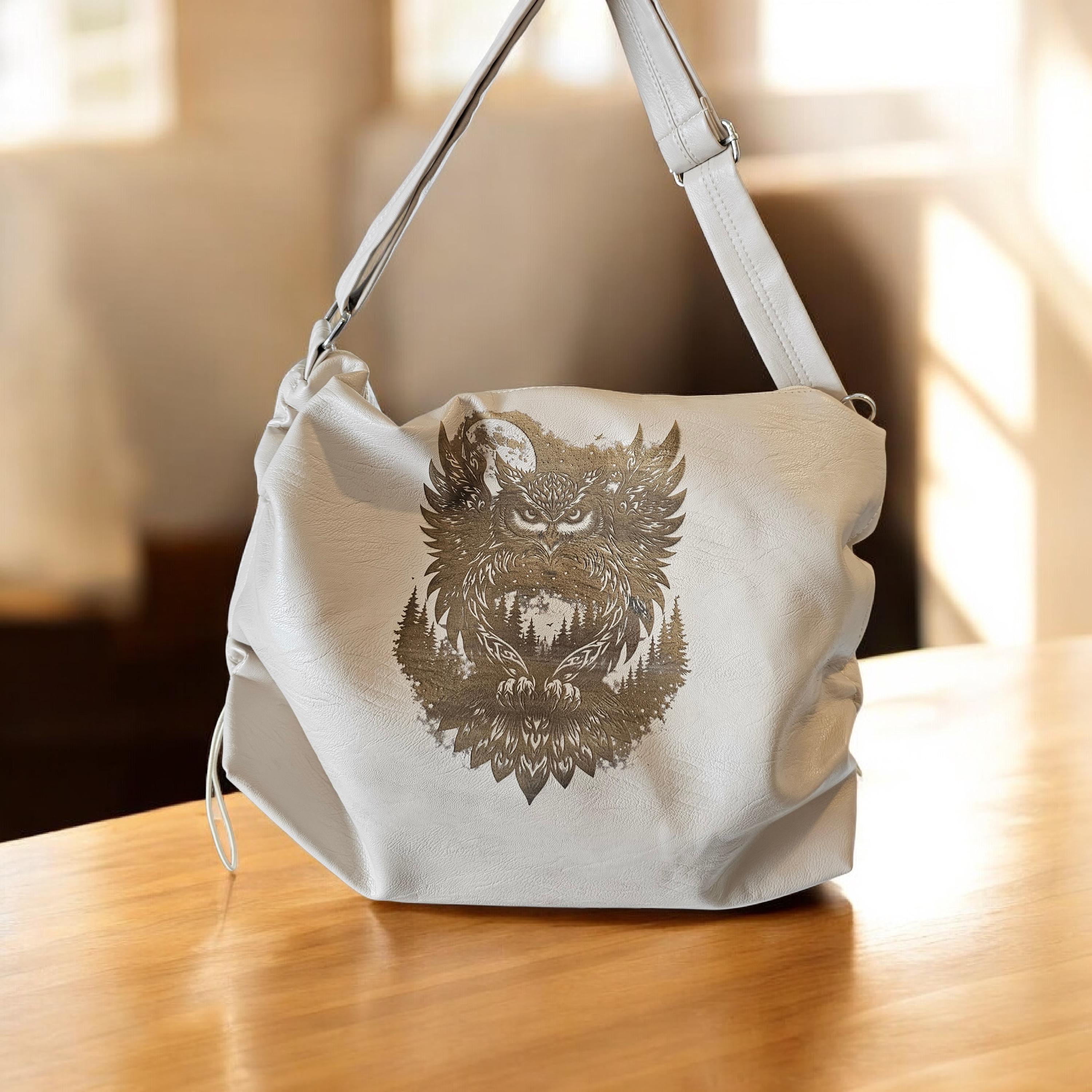 Light Leather Owl Purse with Shoulder Strap