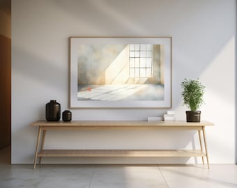 Minimalist Office Decor, Morning Sunlight Watercolor, Window Shadow Art, Abstract Light Poster