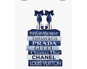 Staplade designermodeböcker matt vertikal affisch | Illustration med höga klackar, typografi för lyxmärke