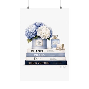 Blue Hydrangea with Designer Books Poster