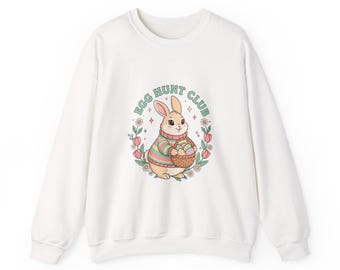 Bluza z nadrukiem Króliczka Klubu Polowania na Jajka | Estetyka Króliczka Wielkanocnego, Pastelowa Wiosna Cottagecore