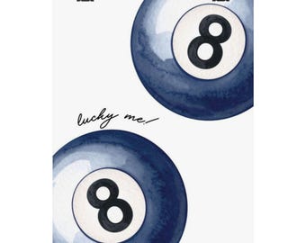 Plakat Lucky Eight Ball | Matowy plakat pionowy, dekoracja ścienna do bilardów