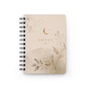 Moon & Wildflower Notes Spiral Notebook | Neutral Floral Journal