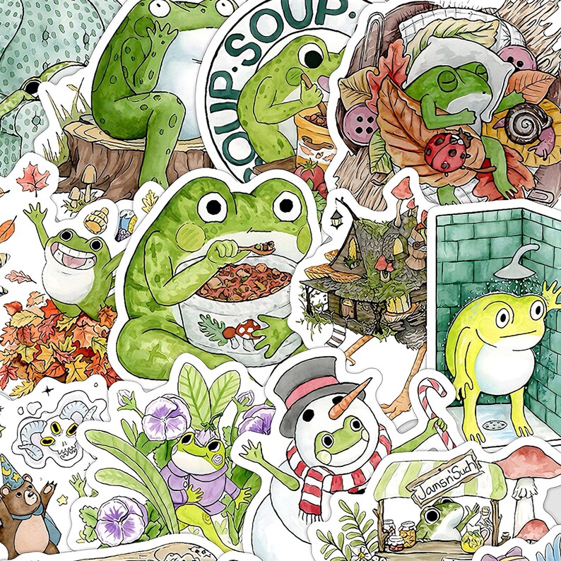 50pcs Cute Frog Stickers Pack, Kawaii Cartoon Frog Vinyl Decals for ...