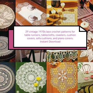 Romantische Franse roos gehaakt kantpatroon bundel pdf, elegante vintage woondecoratieset, direct downloaden