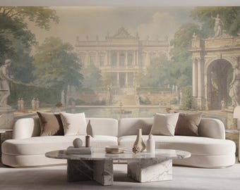 Classic European Garden Wallpaper Mural  Vintage Landscape Wall Design  Peel and Stick Wallpaper