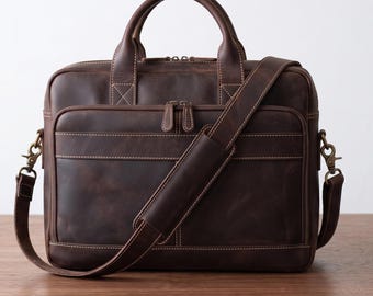 Handmade Personalized Leather Laptop Bag Custom Work Briefcase Business Messenger for Men Women