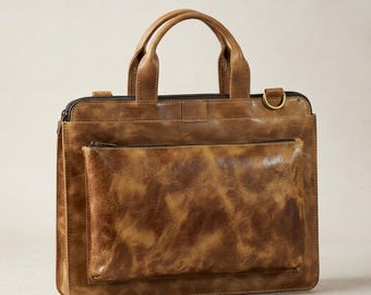 Mini leren laptoptas voor mannen, 11 inch laptoptas, handgemaakte leren tas, kleine crossbodytas voor kantoor, minimalistische werktas