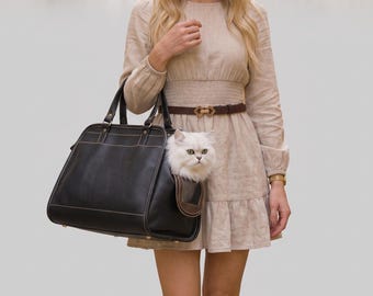 Handmade Leather Pet Carrier, Personalized Dog Carrier, Luxury Leather Pet Travel Bag, Cat Carrier, Airline Pet Carrier, Gift for Pet Lovers