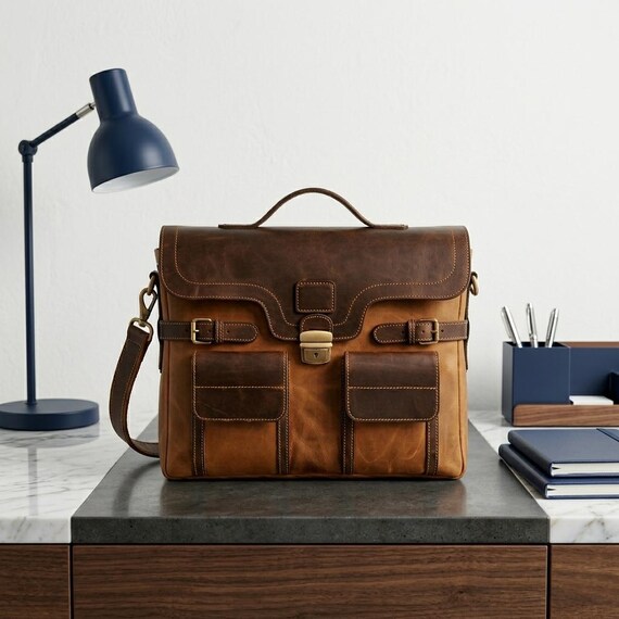 Leather Briefcase for Men, Handmade Office Bag, Full Grain Leather Laptop Bag 15 inch, Professional Work Bag, Gift for Him