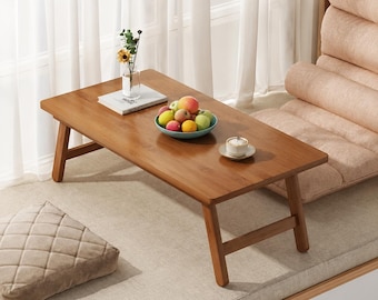 Foldable Wooden Coffee Table, Low Floor Desk, Bamboo Laptop Table for Living Room Use