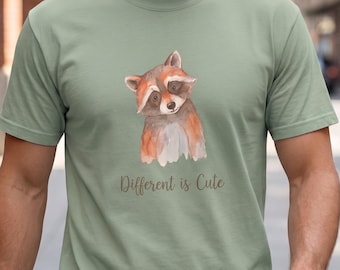 Different is Cute Raccoon Shirt, Comfort Colors Watercolor Animal Tee, Cute Wholesome Graphic, Kids Gift Top, Kind Positive Vibes Tee