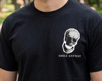 Smile Anyway Shirt, Funny Skull Graphic Tee, Dark Humor Motivational Gift, Sarcastic Skull Tee, Comfort Colors Skull T-Shirt
