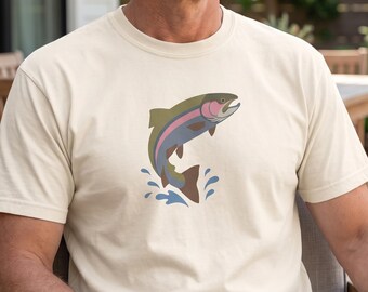 Trout Fishing Shirt, Comfort Colors Minimalist Fish Tee, Fly Fishing Nature Graphic, Angler Outdoor Top, Fisherman Gift for Dad