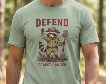 Defend Forest Raccoon Comfort Colors Tee, Funny Ranger Trash Panda Shirt, Retro Nature Graphic T-Shirt, Camping Gift, Wildlife Humor Top