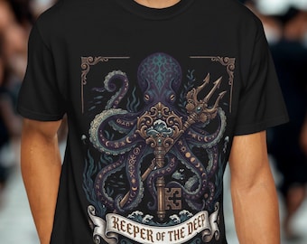 Keeper of the Deep Octopus Shirt, Dark Academia Sea Graphic Tee, Mystical Kraken Comfort Colors, Gothic Ocean Gift, Vintage Sea Creature Tee