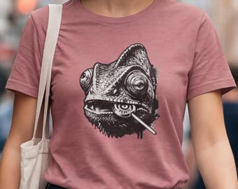 Chameleon Lollipop Shirt, Funny Lizard Graphic Tee, Weird Art Tee, Reptile Lover Gift, Cool Chameleon T-Shirt Unisex