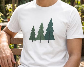 Pine Tree Shirt, Minimalist Forest Tee, Nature Outdoor Graphic, Camping Adventure Top, Hiking Nature Lover Gift for Mountain Lovers