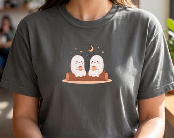 Cute Ghost Campfire Shirt, Comfort Colors Spooky Season Tee, Kawaii Halloween Graphic, Cozy Fall Ghost Top, Wholesome Spooky Gift