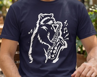 Raccoon Playing Saxophone Shirt, Comfort Colors Jazz Music Tee, Funny Animal Musician Graphic, Retro Stencil Art, Sax Player Gift Top