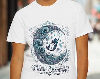 Ocean Dreamer Mermaid Shirt, Celestial Wave Graphic Tee, Boho Mermaid Gift for Her, Mystical Sea Comfort Colors Tee, Beach Witch Shirt