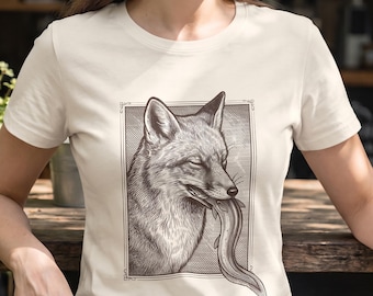 Fox Art T-Shirt, Vintage Woodcut Fox Tee, Surreal Animal Engraving Shirt, Dark Academia Gift, Fox Lover Illustration Top, Nature Art Shirt