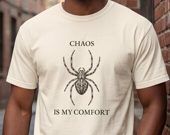 Comfort Colors® Vintage Spider Tee, Chaos Is My Comfort Spider Shirt, Dark Nature Collection, Cottagecore Gothic T-Shirt