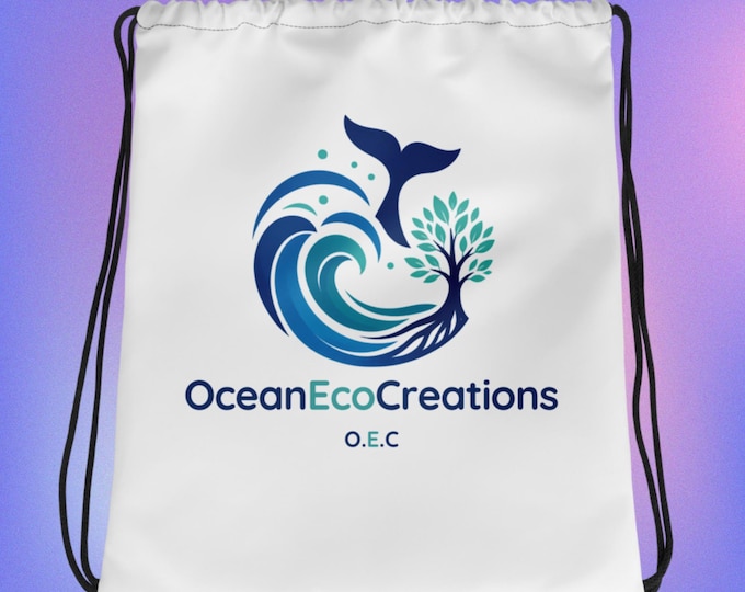 Featured listing image: OceanecoCreations Logo - All-Over Print Drawstring Bag - Sportswear - Gym - School Bag - Beachwear - Environmental Awareness
