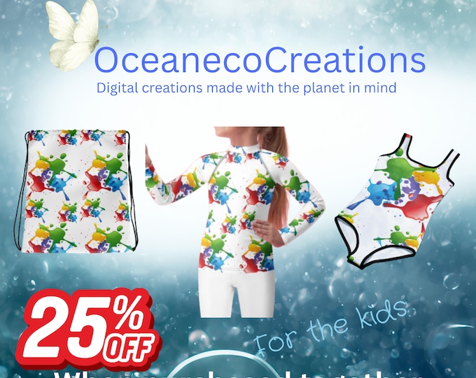 Featured listing image: All-Over Print Kids Rash Guard - Splash Collection