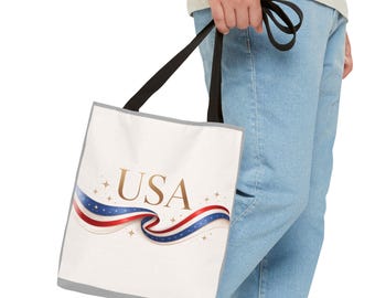 Draagtas met patriottisch lint VS - rood wit blauwe sterren canvas draagtas voor 4 juli