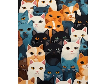 Matte poster Cat Crowd - kleurrijke verticale muurkunst voor kattenliefhebbers