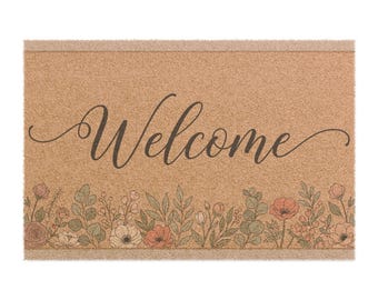 Welkomstdeurmat met bloemenschrift | Gangmat kokos