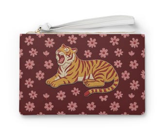 Tiger Floral Clutch Bag - Vintage Roaring Tiger Wristlet