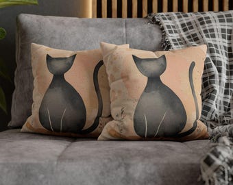 Grillige kussensloop zwarte kat illustratie | Vierkante kussensloop