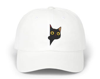 Peeking Black Cat klassieke vaderpet | Geborduurde baseballpet met kattengezicht