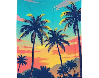 Pluche deken tropische palmzonsondergang