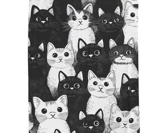 Fluwelen pluche deken - Gezellige zwart-witte plaid met kattenpatroon