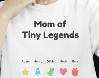 Camiseta personalizada para mães, modelo "Mãe de Pequenas Lendas", camiseta infantil de algodão personalizada nos tamanhos P a 3XG.