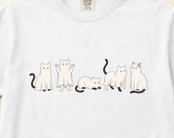 Camiseta Gato Fantasma, Camiseta Fofa de Gato para o Halloween, Estampa de Gatinho Assustador, Comfort Colors Apparel, Fantasia de Outono, Tamanhos P-3XG