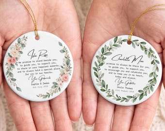 Personalisierter Taufschmuck, Erinnerungsstück für Taufpaten, Keramikornament mit Babynamen zur Taufe, Taufpatin/Taufpate, individuelle Taufdekoration