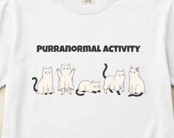 Camiseta "Atividade Purranormal" com estampa de gato fantasma, estampa fofa de Halloween, Comfort Colors Apparel, tamanhos P-3XG