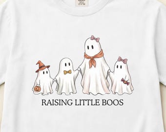 Raising Little Boos Shirt, Halloween Mom Tee, Cute Ghost Family Graphic, Comfort Colors S-3XL