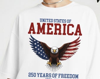 Camiseta del 250 aniversario de EE. UU., camiseta patriótica estadounidense del 4 de julio con águila, de algodón, tallas S-3XL