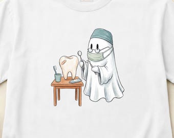 Ghost Dentist Shirt, Dental Halloween Tee, Spooky Oral Care Apparel, Comfort Colors S-3XL