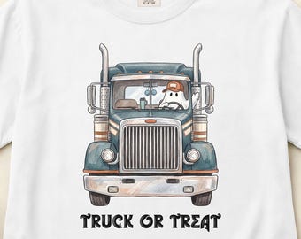 Truck Or Treat Shirt, Ghost Trucker Tee, Big Rig Halloween Gift, Semi Driver Apparel, Comfort Colors S-3XL